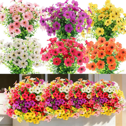 18 Bundles Artificial Outdoor Flowers for Spring Decoration, Fake Silk Daisy Flowers Realistic UV Resistant for Outside indoor Planter Front Door Porch Yard Patio windowsill Home Decor (Mix 6 colors)