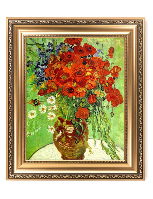 DECORARTS - Red Poppies and Daisies, Vincent Van Gogh Art Reproduction. Giclee Prints Match with Golden Framed for Wall Decor. Picture Size: 20x16 in, Framed Size: 26x22 in