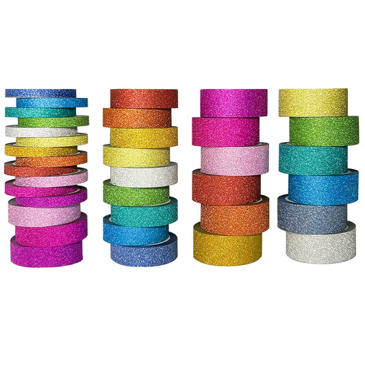 Funincloud Glitter Washi Tape Set Metallic Decorative Craft Tape 36 Rolls Colored Masking Tape for Scrapbook DIY Art Craft Supplies Gift Decor