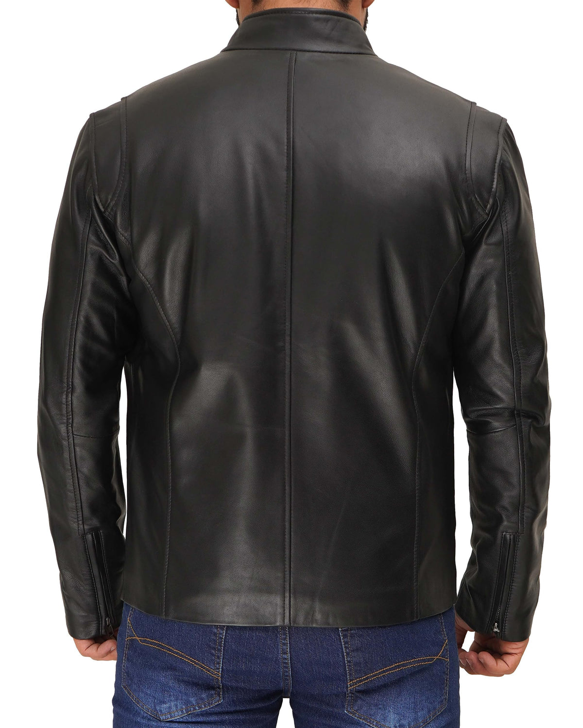 Decrum Black Leather Jacket Men - Mens Motorcycle Jacket | [1100444] Clinton, L
