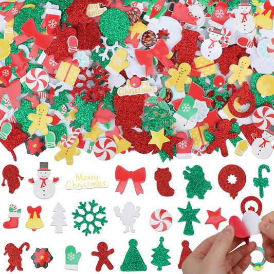 Coopay 300 Pcs Christmas Foam Stickers, Self-Adhesive Glitter Foam Stickers for Crafts, Holiday DIY Adhesive Crafts for Christmas Art Winter Greeting Cards Scrapbooking Home & Party Decoration