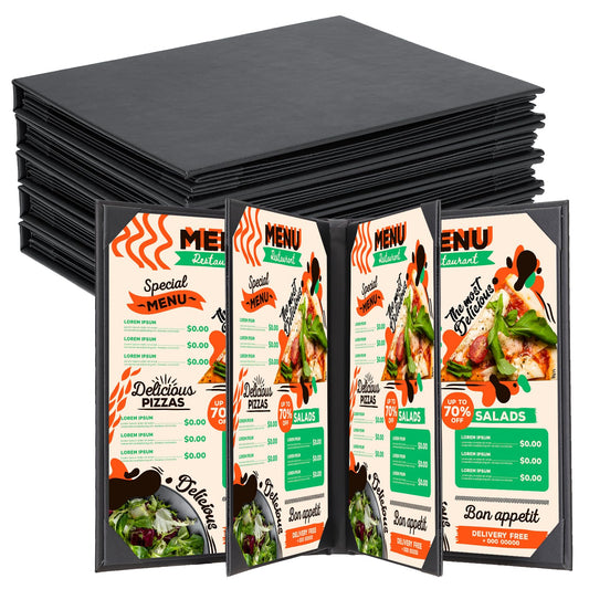 NATGAI 5 Packs Menu Covers 8.5" x 11", 6 View PU Leather Menu Cover Menu Holders, Waterproof 6 View Restaurant Menu Covers, Fit for Restaurant Bar Cafe Hotel Wine List
