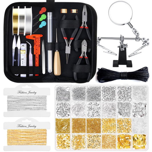 shynek 1857 Pcs Jewelry Making Supplies Kit for Adults, Jewelry Making Tools with Earring Hooks, Findings, Wires, Chains and Helping Hands for Crafts Making and Repair