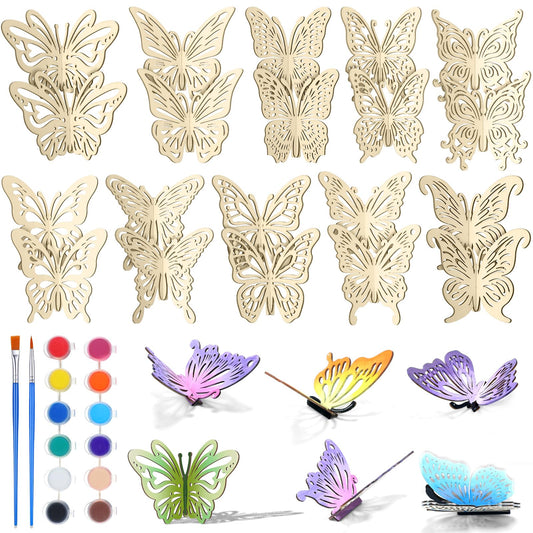 Yousoontic 20 Pcs Spring 3D Wooden Butterflies for Crafts Wood Butterfly DIY Crafts Unfinished Wooden Butterfly Cutouts Ornaments for Painting Spring Summer Tiered Tray Tabletop Decor