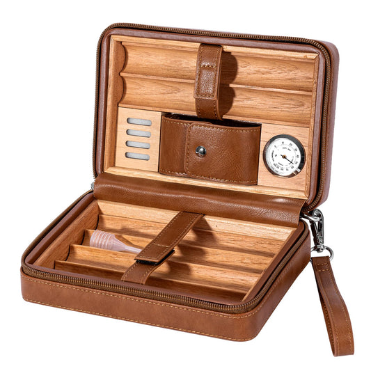 Goshentech Leather cedar cood,Capacity: 6 pcs,portable travel case (Brown)