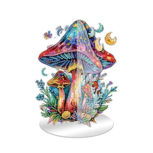 Ginfonr Tabletop Diamond Art Painting Kit, Double Sided Special Shaped Rhinestone Desk Placement Ornament, Mushroom Acrylic Easy-Assemble Home Stand Up 5D Gem Painting Craft Kit, Gift