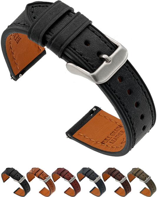 Benchmark Quick Release Leather Watch Band - Premium Italian Full Grain Leather Watch Straps for Men & Women (22mm, Black)