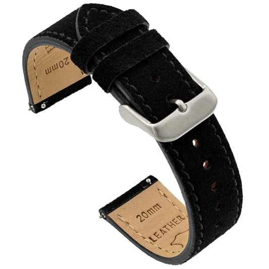 Benchmark Suede 20mm Leather Watch Band – 20mm Quick Release Watch Band with Stainless-Steel Buckle & 9 Adjustable Holes – Black Leather Watch Bands for Men & Women (20mm, Black)