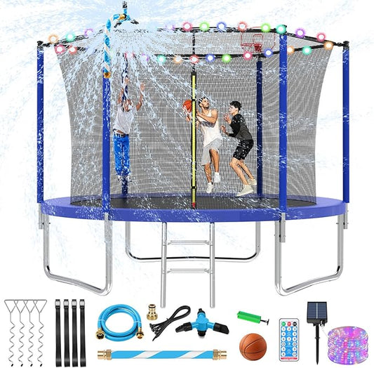 Upgraded 16FT 15FT 14FT 12FT 10FT 8FT Trampoline Outdoor with Basketball Hoop and Net, Capacity for 4-6 Kids and Adults