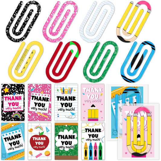24 Set of Jumbo Paper Clips Christmas Teacher Gifts Clear Acrylic Clips Bookmarks with Appreciation Cards Cute Paperclips Design for Teacher's Christmas Gift Classroom Book Lovers