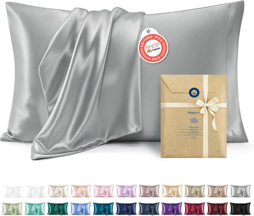 Bedsure Satin Pillowcase - Luxurious Silk-Like Comfort | Standard Size 20x26 Inches, Silver Grey, 2-Pack