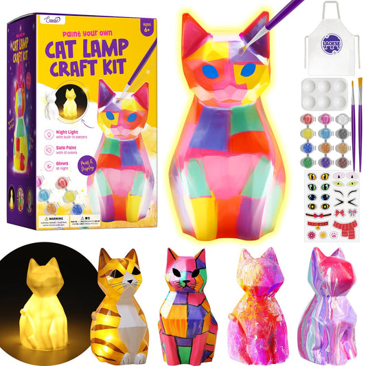 LAOESE Paint Your Own Cat Lamp Kit, Arts and Crafts for Kids Ages 8-12, Art Supplies Painting kit for Kids 6-12, Cat Night Light Toys Girls Boy Birthday Gifts for Kids Ages 3 4 5 6 7 8 9 10 11 12+