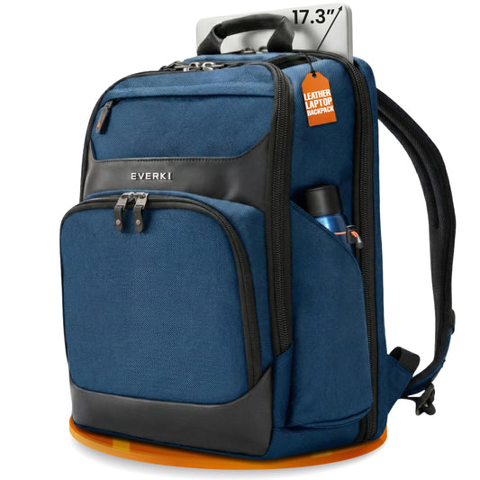 EVERKI Onyx 36L Business Laptop Backpack – Professional Travel Backpack for Men & Women, Laptop Bag with Premium Leather Ballistic & Nylon, Office & Flight Approved, Fits Laptops up to 17.3” - Navy