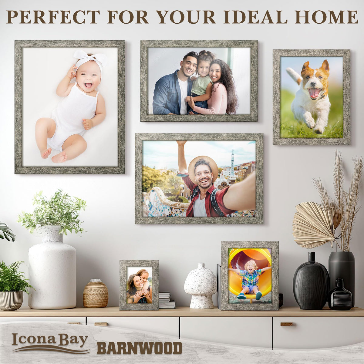 Icona Bay 5x7 Brown Oak Picture Frame, Country Rustic Style 5 x 7 Photo Frame, Table Top or Wall Mount, Barnwood Collection