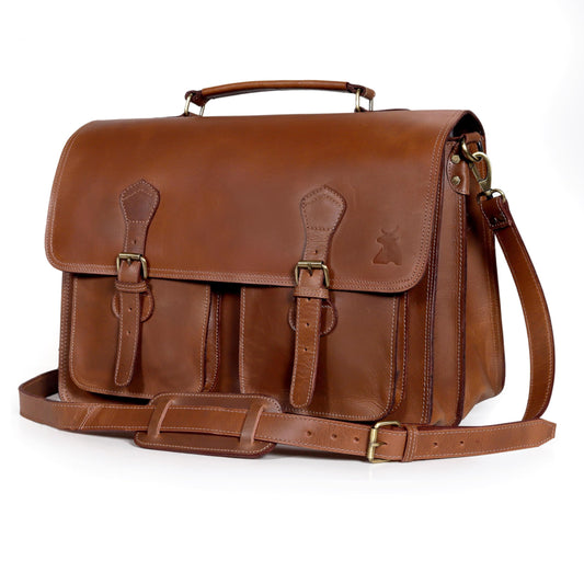 Leather Messenger Bag For Men - leather laptop bag briefcase for women - Mens Satchel Bag, 16 Inch Brown Genuine Buffalo Leather Computer Bag For Work