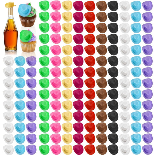 Cididu 200 Pcs Mini Cowboy Hats, Tiny Cowboy Hat for Crafts, 2 Inch Plastic Miniature Western Cowboy Cowgirl Hat, Small Party Hats for Doll Pet Cake Cupcake Bottle Decor Outdoor Party