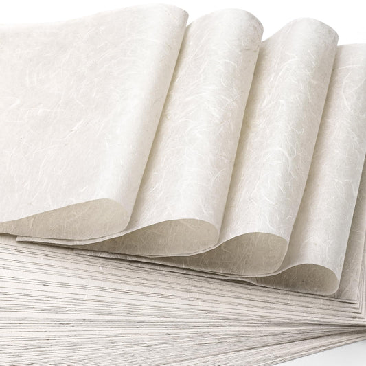 GarfxG A4 Mulberry Paper 100 Sheets Natural Rice Paper for Decoupage, Writing, Painting, Printing, Decorative, Card Making, Art Crafts DIY Gift Wrap -Off-White Color