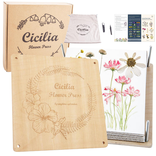 Cicilia Flower Press Kit, 9.84"x9.84" 8 Layers, Premium Wooden Pressing Boards, Crafting Kits for Adults & Kids,Great Gift, Preservation for Bookmark Frame Wedding Flower Drying