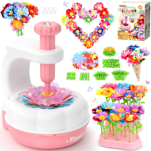PERRYHOME Fabric Flower Bouquets Toys, 300+ Pcs Birthday Gift Activity Kit, 2 Gameplays STEM Craft for Kids, Reusable DIY Bouquets Maker Mothers Day Gifts for 3 4 5 6 7 8 Years Toddler Girl Gift