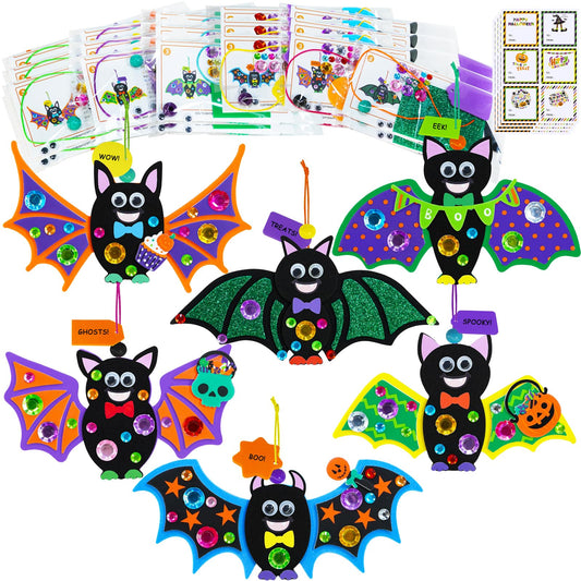 Winlyn 24 Sets Halloween Craft Kits Individual Fall Kids Craft Kits DIY Bat Ornaments Decorations Foam Bats Craft Kits Arts and Crafts for Kids Classroom Activities Party Favors