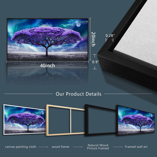 Wapluam Black Framed Canvas Wall Art For Living Room Large Size Wall Decor For Bedroom Purple Tree Abstract Scenery Pictures Artwork Canvas Prints Office Decor Painting Modern Home Decoration 20X40