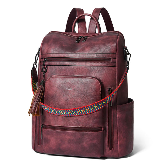 Shrrie Vegan Leather Laptop Backpack for Women 15.6 inch Work Backpack Fashion Travel Backpack Purse for Business College
