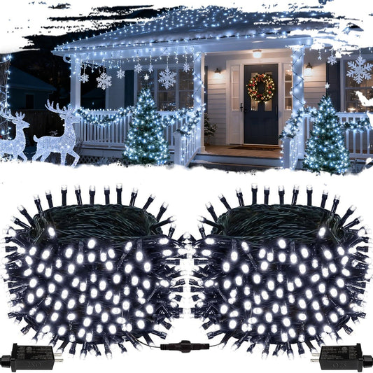 2-Pack Connectable Christmas Lights Outdoor, Total 164FT 400LED Christmas String Lights Waterproof with 8 Modes & Timer, Green Wire Twinkle Lights for Xmas Tree Decorations Outdoor Indoor, Cool White