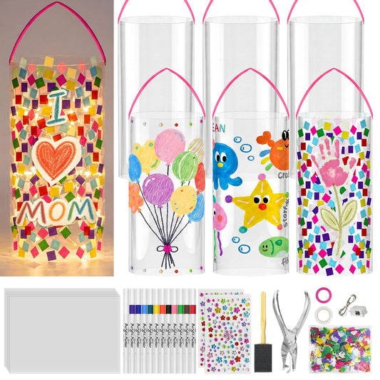 Cinrobiye 12 Set DIY Lantern Suncatcher Craft Kit with LED Light, Decorative Hanging Lantern Craft Activity Set for Church Classroom Workshops Group Art Projects Event Decorations