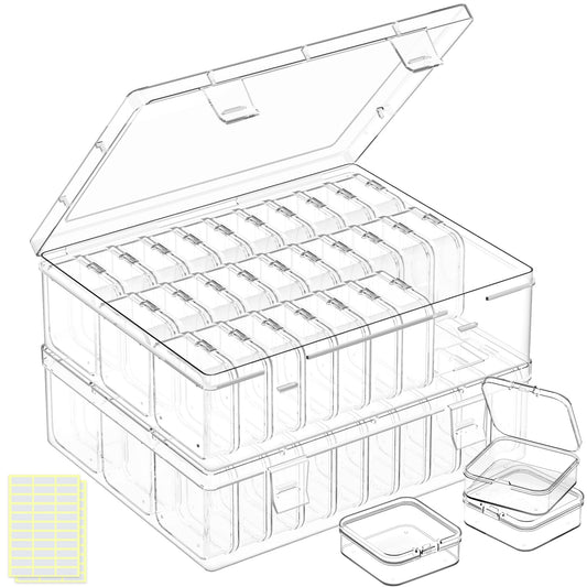 DILIBRA Bead Organizer Box, 62 Pcs Small Bead Organizers and Storage Plastic Cases, Mini Clear Diamond Painting Storage Containers Boxes with Hinged Lid for Jewelry, Bracelet, Seed, DIY Crafts