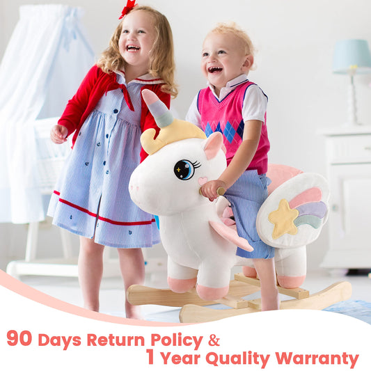 FUNLIO Unicorn Baby Rocking Horse, Rainbow Fairy Unicorn Rocking Horse for Toddlers 6 Months to 3 Years, Stuffed Ride-on Animal Rocker, Easy to Assemble, CE & CPC Certified
