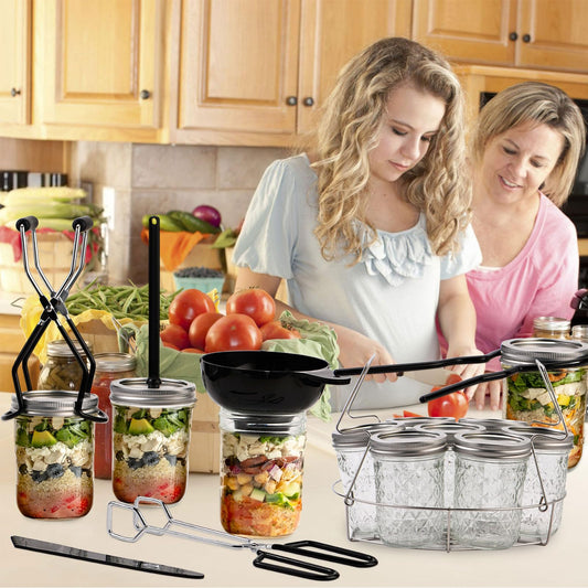 Canning Supplies Kits with 21.5 Qt Canning Pot, 7pcs Mason Jars, Tongs, Stainless Steel Jar Rack, Funnel, Lid Lifter Water Bath Canner Tool Set