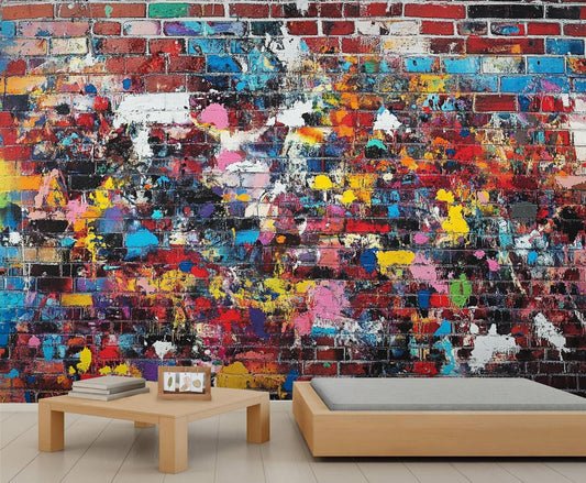 Imitation Brick Graffiti Wallpaper Mural, Cool Graffiti Photo Wall Mural, Wall Stickers Wallpaper for Teen Boys Bedroom Living Room TV Background Hotel Bar Decor - 98.4" W x 68.9" H