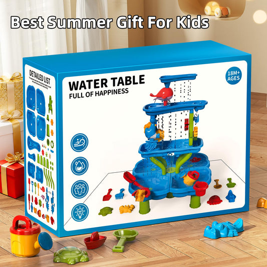 Guminnara 4 -Tier Kids Water Play Table for Toddlers 18M+ 3-5 4-8 Years, Sand and Water Table with Activity Play Set, Water & Sand Sensory Play Table Summer Beach Outdoor Indoor Toys for Birthday