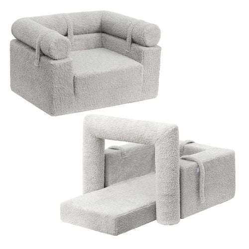 ALIMORDEN Kids 2-in-1 Flip Detachable Bolster Kids Sofa, Toddler Cuddly Reading Couch, Grey