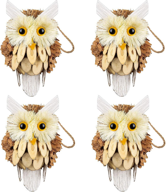 Woodland Christmas Ornaments by [Brand Name] - Handmade Rustic Owl Decorations | 4-Piece Set