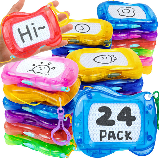 24 Pack Mini Magnetic Drawing Board for Kids, Portable Small Doodle Pad Toy Bulk, 6 Colors Magnetic Drawing Erasable Sketch Pad for Goodie Bag Fillers, Activity Gift & Classroom Party Favors