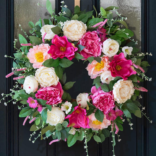 CHvista 24 Inch Spring Wreaths for Front Door Outside,Artificial Silk Peony Rose Magnolia Spring Summer Wreath with Lavender Greenery | Luxury Summer Wreaths for Front Door-Indoor Outdoor Wreath Decor