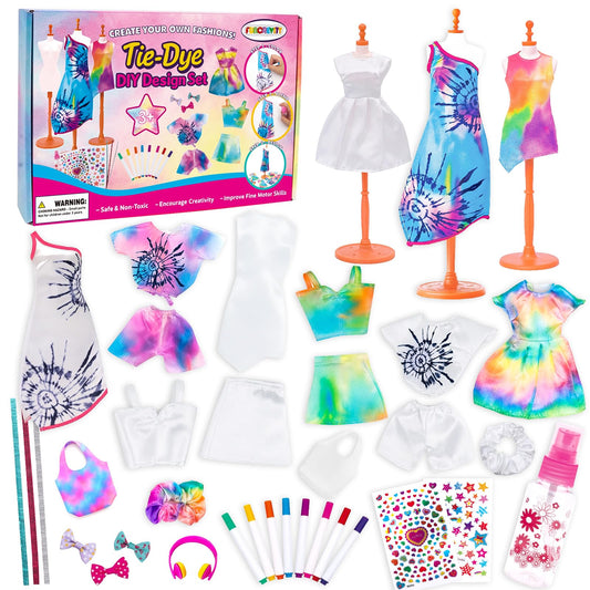 Tie-Dye Fashion Designer Doll Clothes Making Kit for DIYArts and Crafts Toys,Girls Gift Age 6 7 8 9 10 11 12