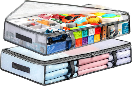 Skiennix Under Bed Storage Containers - Humid-Proof Plastic Bins for Clothes & Blankets | 2 Pack