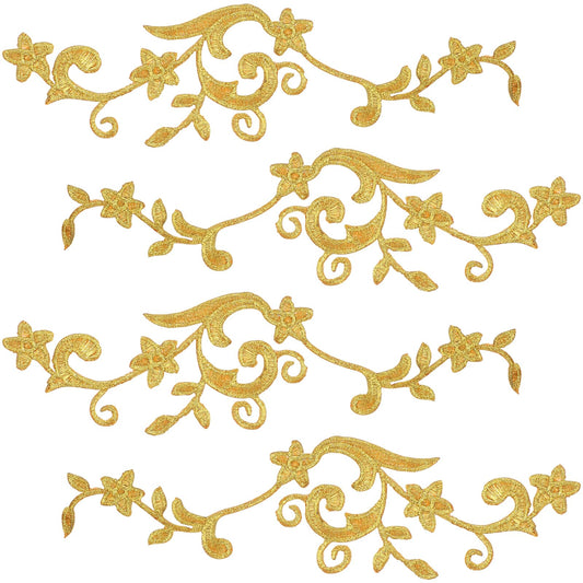 ULTNICE 5 Pairs of Gold Flower Embroidery Patches Sew On Iron-on Sewing Appliques for Clothing Repair and DIY Sewing Craft Decor
