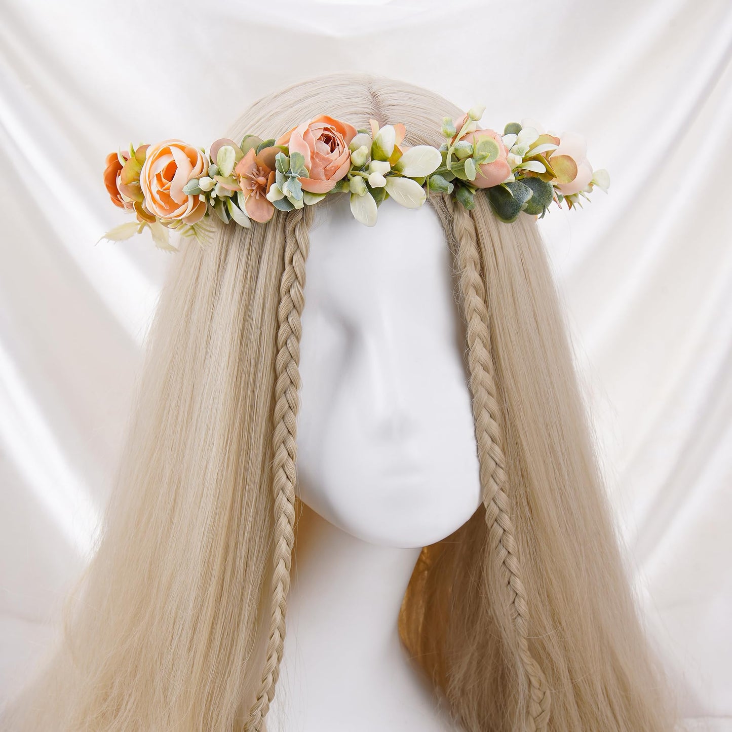 KorViSHOW Fairy Flower Crown Headbands - Handmade Bohemian Rose Floral Headpiece Renaissance Hair Accessories for Women Girls Weeding Birthday Festivals Party Headdress (Champagne)