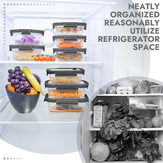 BOROHOUSE 10-Pack Glass Food Storage Containers with Tempered Lids – Borosilicate, Airtight, Oven-Safe (-4°F~950°F), BPA-Free, 4.4 & 1.6 Cup, Leak-Proof, Dishwasher Safe (Gray)