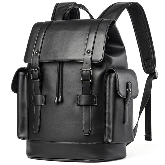 MATE ELAN Leather Backpack Waterproof Fit 15.6 Inch Laptop Vintage Drawstring Design Large Capacity Travel Sports Outdoor Casual Black Men Women College Backpack