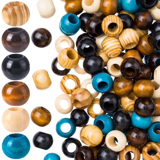 Pndeyo 60pcs Wooden Beads for Crafts, Round Large Hole Natural Wood Hair Bead, Vintage Wooden Spacer Beads for Macrame Necklace Bracelet DIY Craft Handmade Decor- 6 Colors