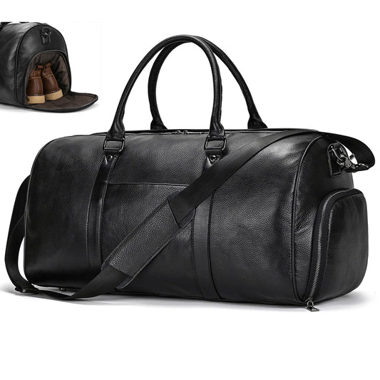 Genuine Leather Travel Duffel Bags for Men and Women Overnight Weekend Leather Bags Sports Gym Duffle, 9428 Black