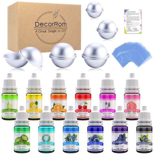 Bath Bomb Mold Set with Soap Colorant, Shrink Wrap Bags - Skin Safe Food Grade Soap Dye for Bath Bomb Making Supplies Kit - Liquid Dye for CP M&P Soap Coloring, Crafts - with Instructions Adult Hobby
