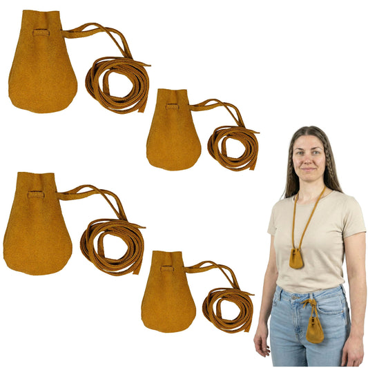Mythrojan Small Trinket Pouches Pack of 4, Suede Leather Drawstring Coin & Dice Bags for LARP, SCA, Viking & Medieval Events Color : Yellow
