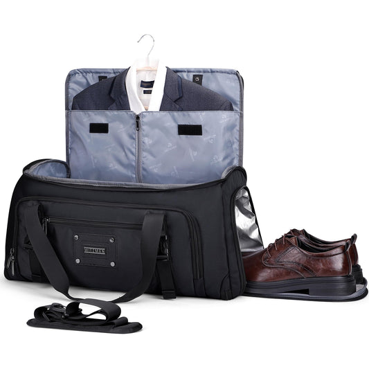 WITZMAN Mens Garment Duffle Bags for Travel Convertible Carry-on Suit Garment Bag for Men Hanging Clothes with Shoe Compartment（B724 Black）