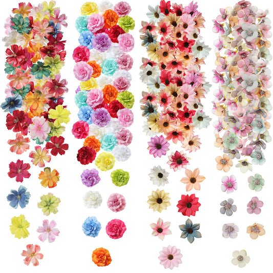 Cindeer 217 Pcs Small Fake Flowers Heads for Crafts Bulk Mini Silk Artificial Flower for Decoration Small Faux Flower Heads Fabric Daisy Buds Floral for Crafts DIY Wedding Party(Charming Color)