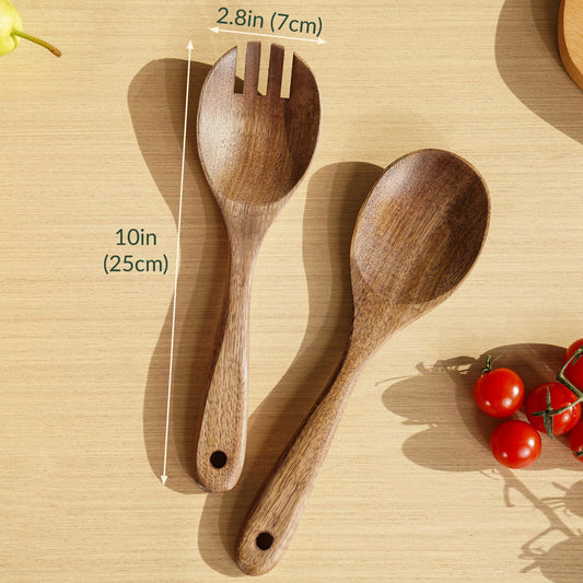 NiHome Extra Large Glass Salad Bowl with Natural Acacia Wood Base & Wooden Serving Utensils for Family Dinners, Parties, Gatherings, Multipurpose Oversized Glass Bowl for Salads(Separate-Piece Design)